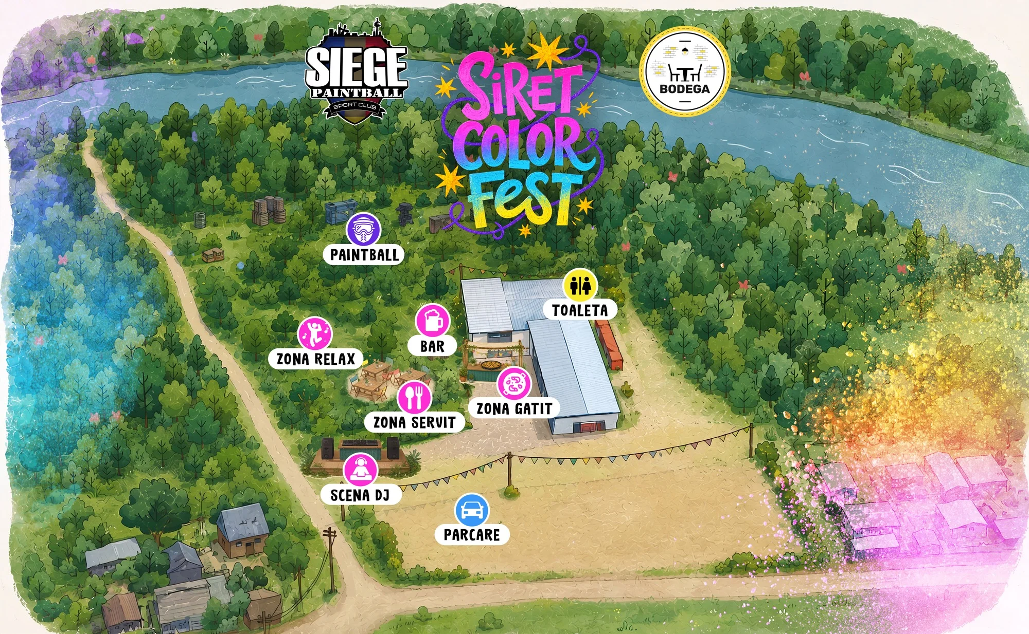 Harta Siret Color Fest — zonele festivalului